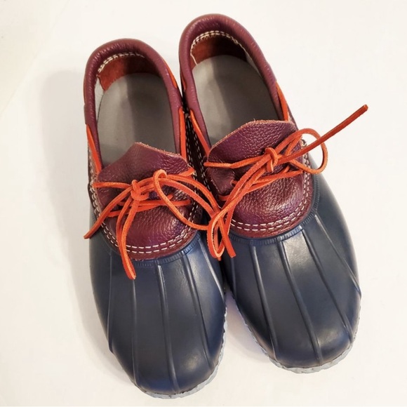 L.L. Bean Navy Duck Boots Leather Rubber Moc - Picture 3 of 16